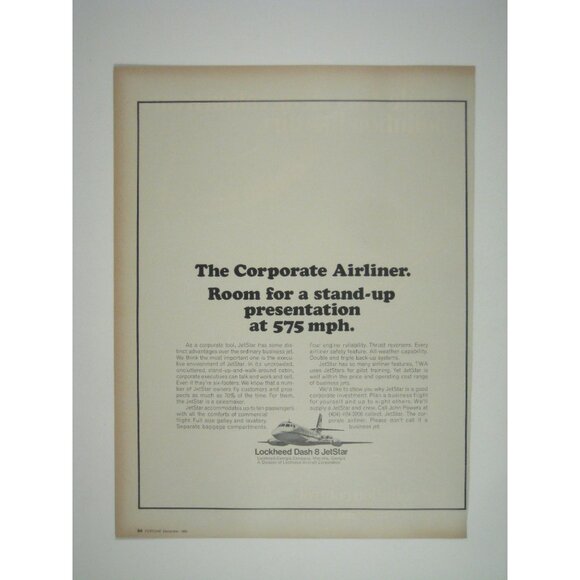 Lockheed Dash 8 JetStar 1969 The Corporate Airliner Ad Print Vintage Aviation - Picture 1 of 2